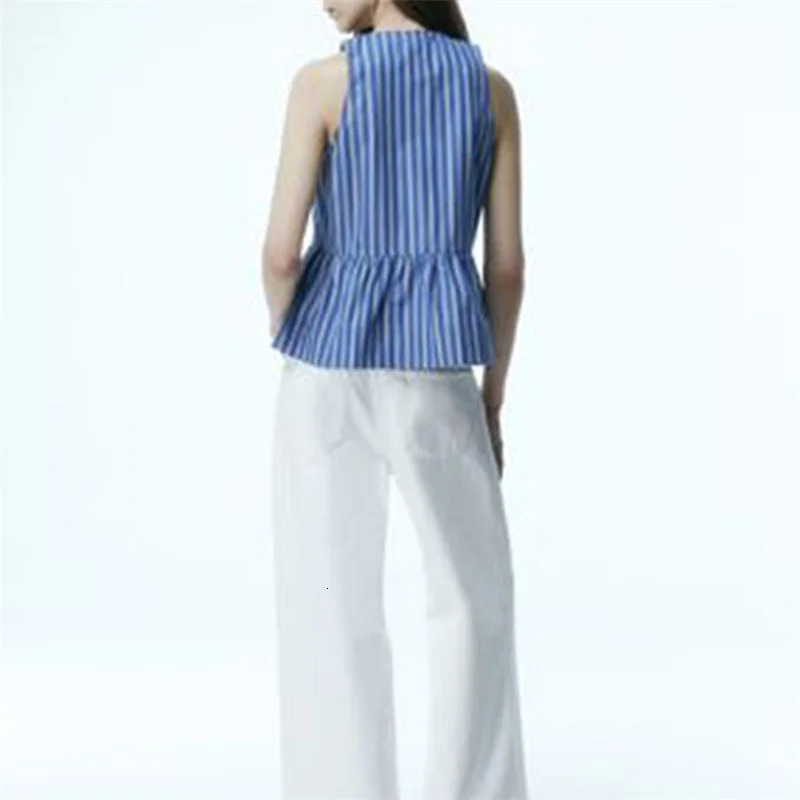 y2k Clothes Tank Top Women Elegant Striped Sleeveless Tie Up Cardigan Vest T Shirt 2000s Aesthetic Streetwear 250113