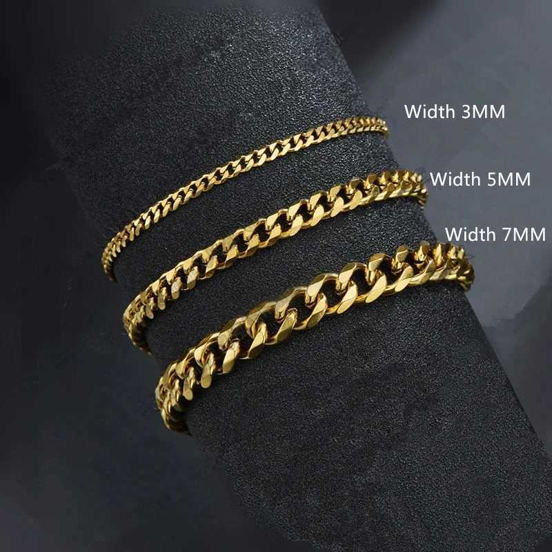 2024 New Tren Cuban Chain Men Bracelet Classic Stainl Steel 3/5/7mm Width Chain Bracelet For Men Women Jewelry GiftXJ250117
