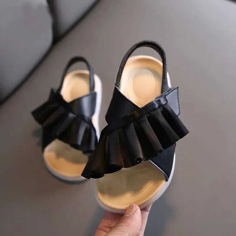 Sandals Summer Little Girls White Black Ruffles Sandals Kids Non-slip Korean Toddler Baby Princess Dress Shoes Shoe 1 2 3 4 6 Years OldY250116GIQT