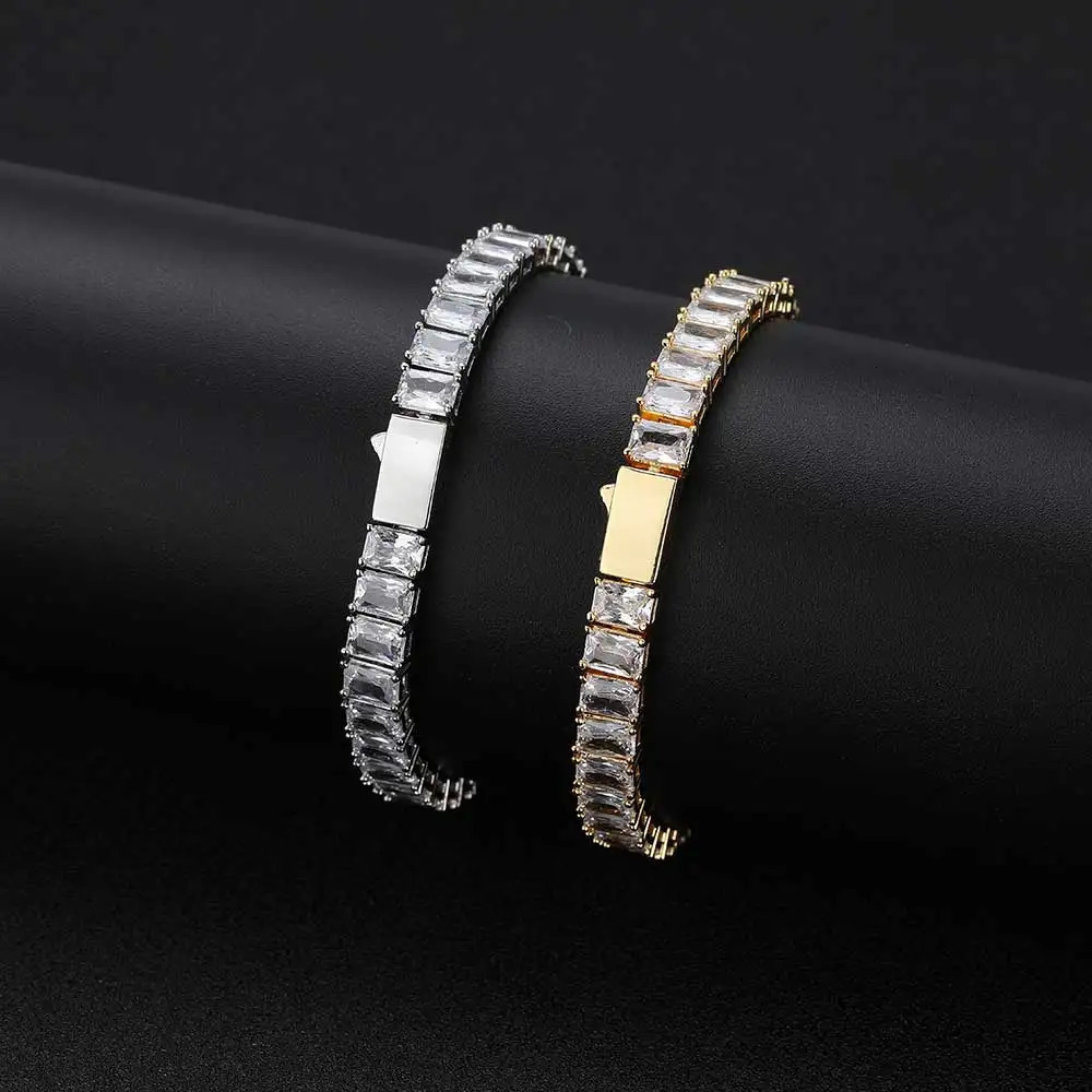 NUOYA 6MM Rectangular Zircon Tennis Bracelet Full Iced Out Hip Hop Tennis Chain Bracelet Women Fine Jewelry For Gift 250115