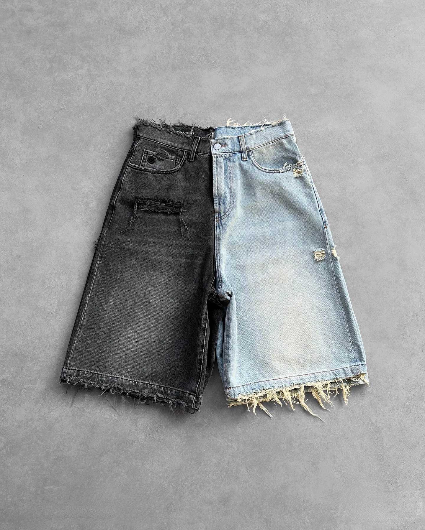 Reaven High Quality Black Punk Washed Denim Shorts Mens Summer Hip Hop Ripped Hole Raw Edge Jorts Y2k Retro Street Jean ShortsXJ250117