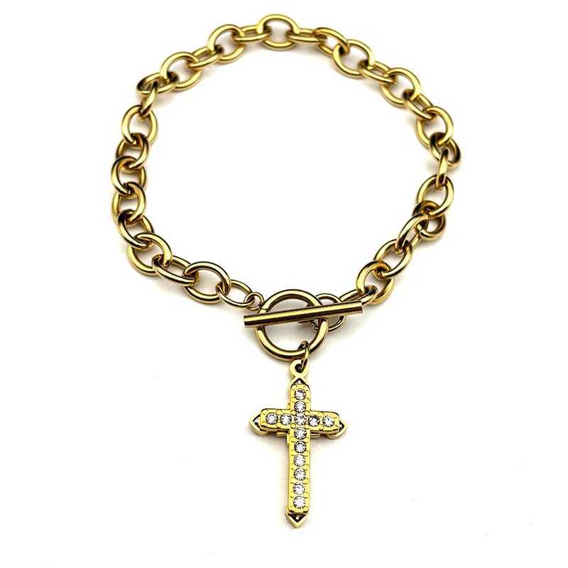 Cross Christian Stainl Steel Pendant Bracelet Gold/Silver Color Rhinestone Men Women Fashion Hand Chain JewelryXJ250117