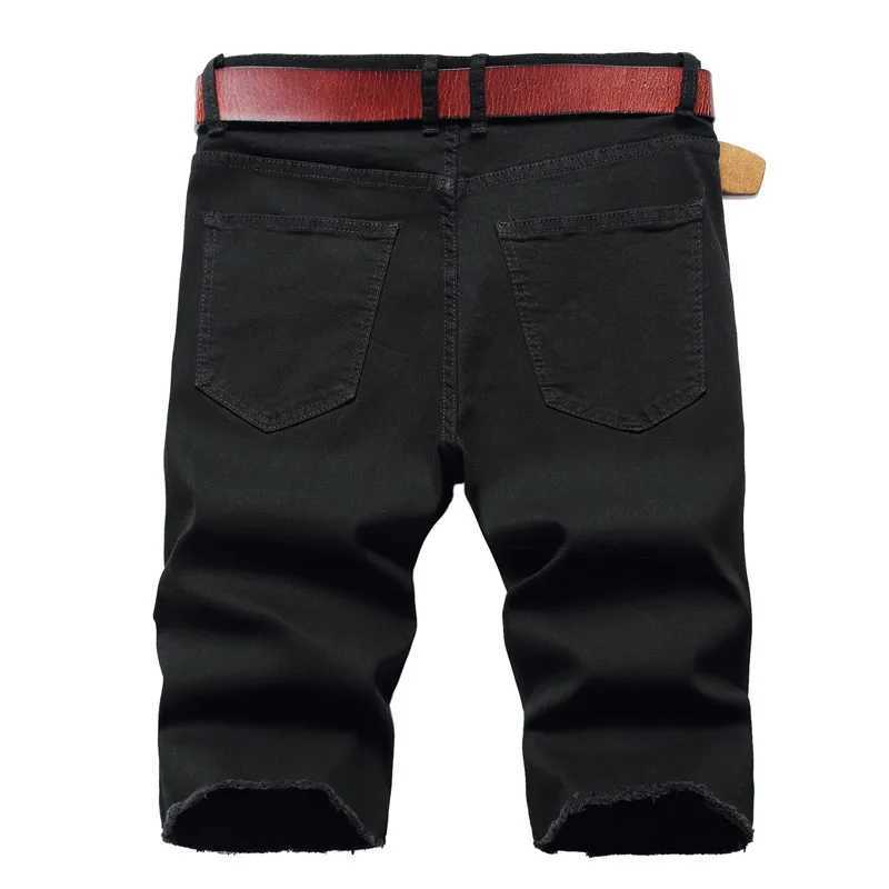 Summer red rose embroidered denim shorts mens fashionable casual shorts black blue white mens torn and worn denim shorts W250319