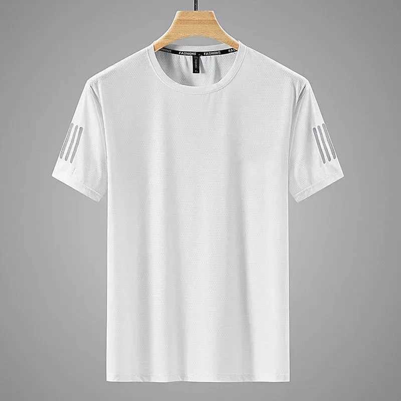 Summer Ice Silk T-shirt Mens Round Neck Quick Drying Short Sleeves Breathable Half Sleeve Top Mens Sport Loose TeeXJ250117