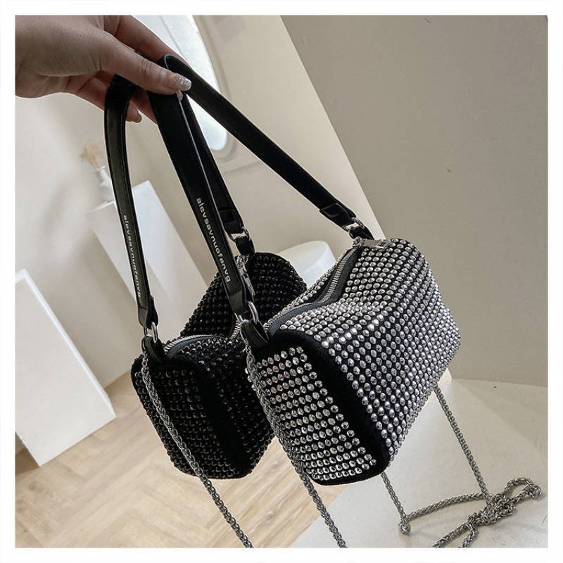 Chic Rhinestone-Embellished Shoulder Messenger Bag with Durable Chain Straps