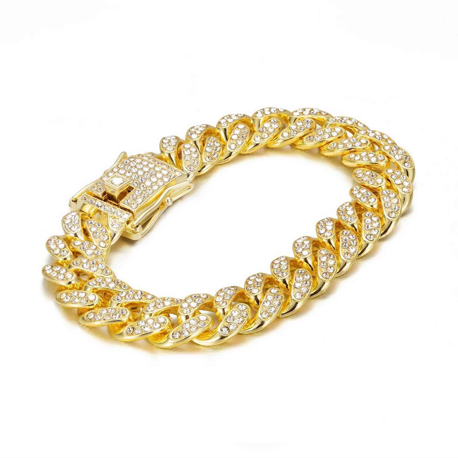 13MM 2 Row Rhinestone Paved Miami Rhombus Cuban Chain Hip Hop Men Women Prong Cuban Link Chain Bracelet d Out men JewelryXJ250117