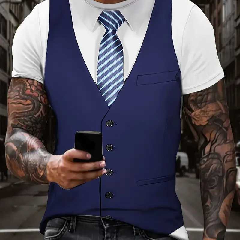 Fashion Mens T-shirts 3d Print Suit And Tie Pattern Plain Short Sleeved T-shirt For Mens Clothing High Street Streetwear TopsXJ250117