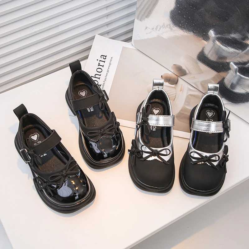 Sandals Children Leather Shoes Patchwork Sliver Black Bowtie Chunky Kids Mary Janes Spring Comfy Fashion Light School Girls Shoe 26-36Y250116CQOM