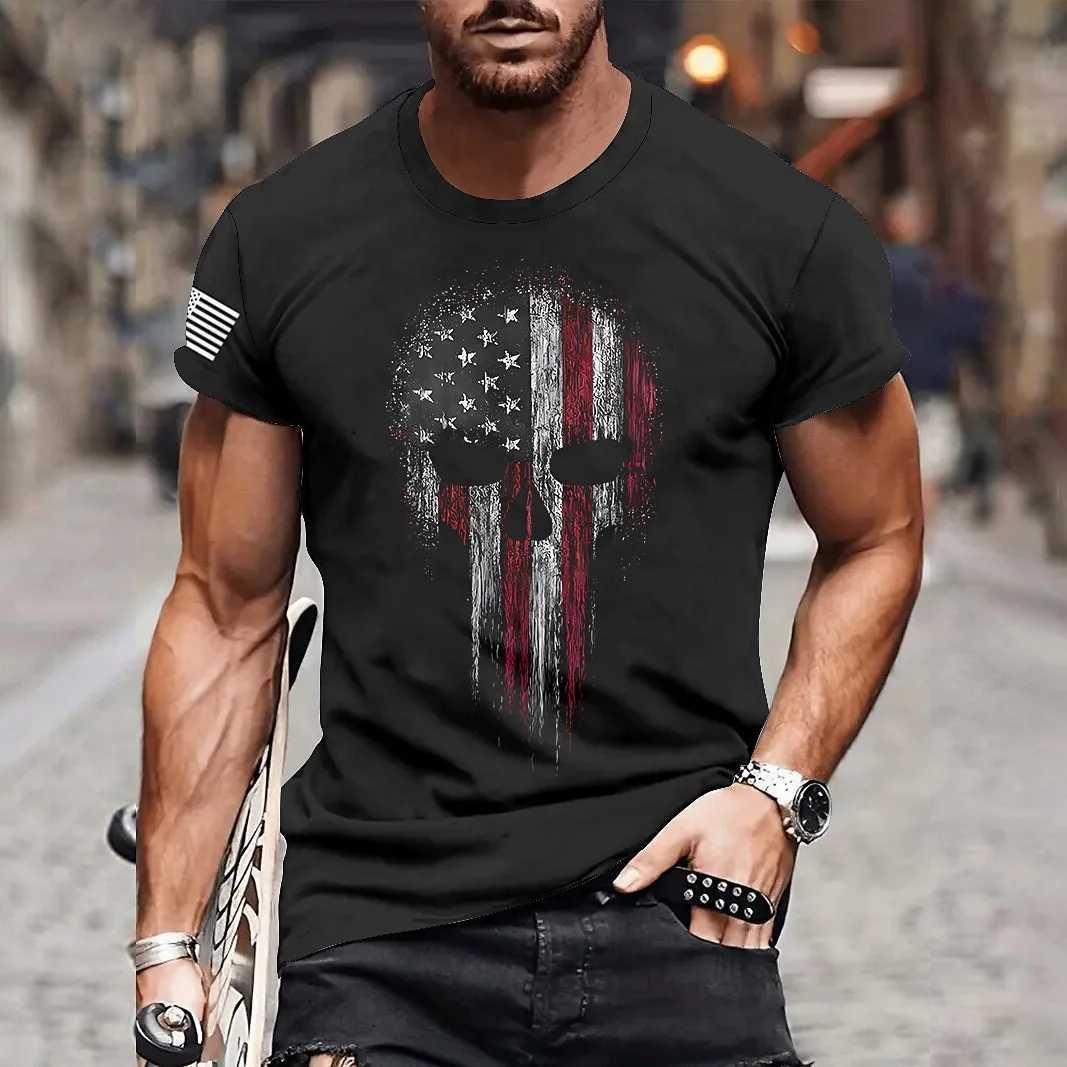 2025 Summer New Mens Fashion T-shirt 3D Printed Military Skull Hanging T-shirt Fitness Sports Clothing Mens Clothing Sports ToXJ250117