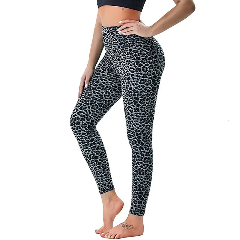 Fashion leopard print pants ninepoint highwaisted leggings yoga slimfit waistband hip lift sweatpants 250113