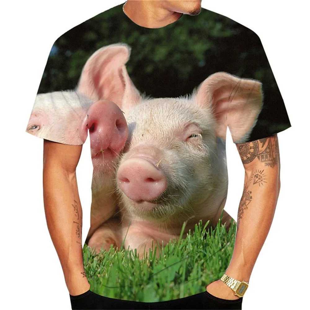 Guitar-Playing Pig 3D Printed Mens T Shirts Funny Summer Animals O-Neck Short Sleeve Casual Comforts Tees Shirt Kid Tops WomenXJ250117