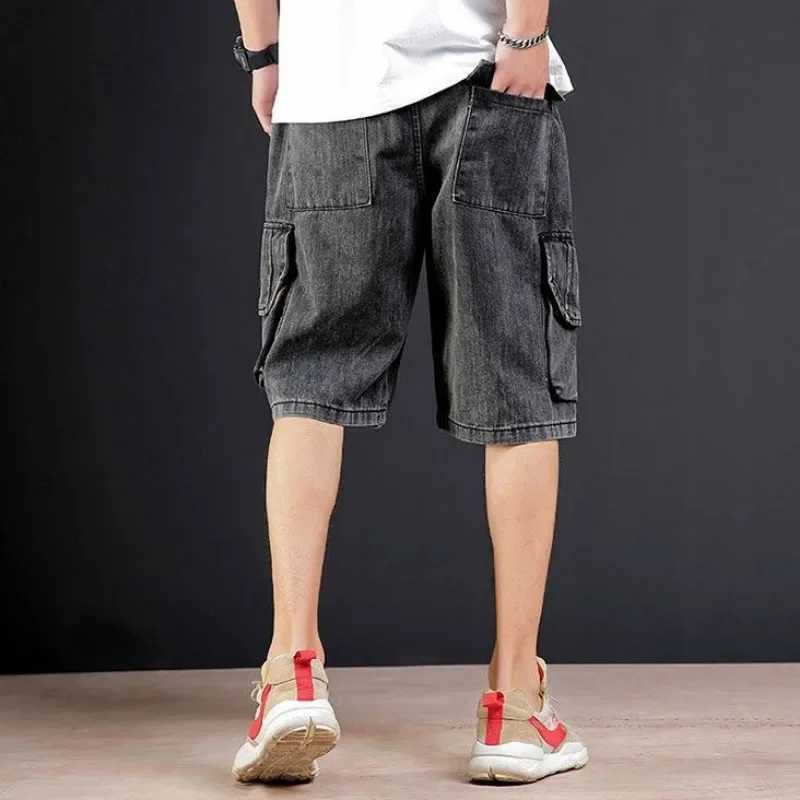 Mens Short Jeans Pants Gray Wide Baggy Male Denim Shorts Loose Y2k Fashion Distressed Luxury Sale Blue Stretch Designer KoreanXJ250117