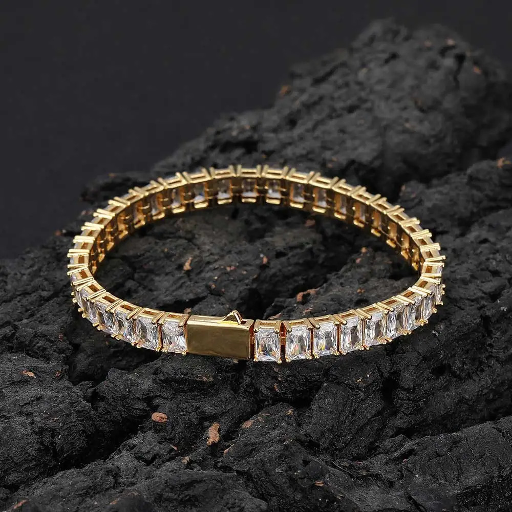 NUOYA 6MM Rectangular Zircon Tennis Bracelet Full Iced Out Hip Hop Tennis Chain Bracelet Women Fine Jewelry For Gift 250115
