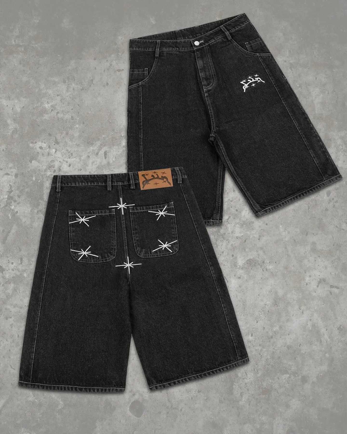 New Divin Street geometric pattern embroidered bag denim shorts Y2k retro hip-hop fashion gym basketball shorts mens shorts W250319