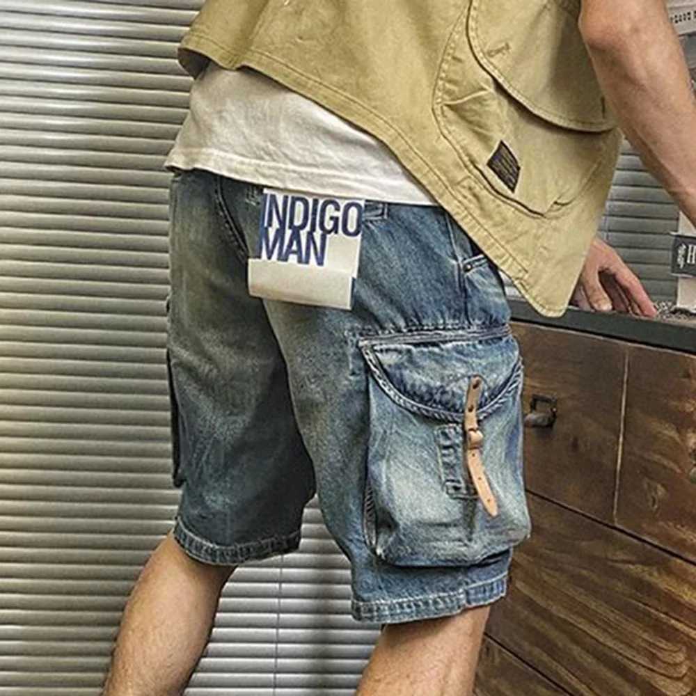 Mens Street Distressed Jeans 2024 Summer Fashion Workwear Retro Medium Pants Motorcycle Casual Loose Big Pocket Y2K ShortsXJ250117
