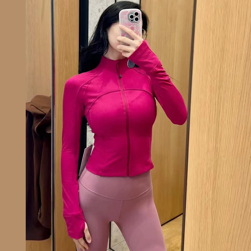 Yoga clothes fashionable outerwear women's tops sports fitness running stand up collar zipper cardigan slim fit outdoor versatile long sleeves