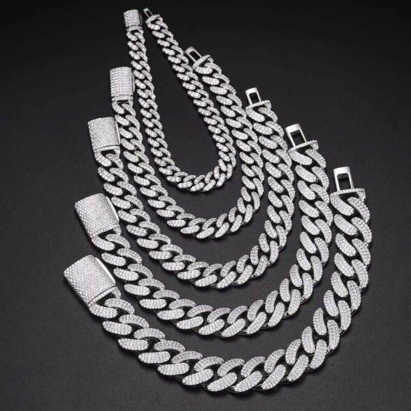 Factory Price Mens Hip Hop Jewelry 8mm-20mm Sterg Sier VVS Moissanite Dia Iced Out Cuban k Bracelet