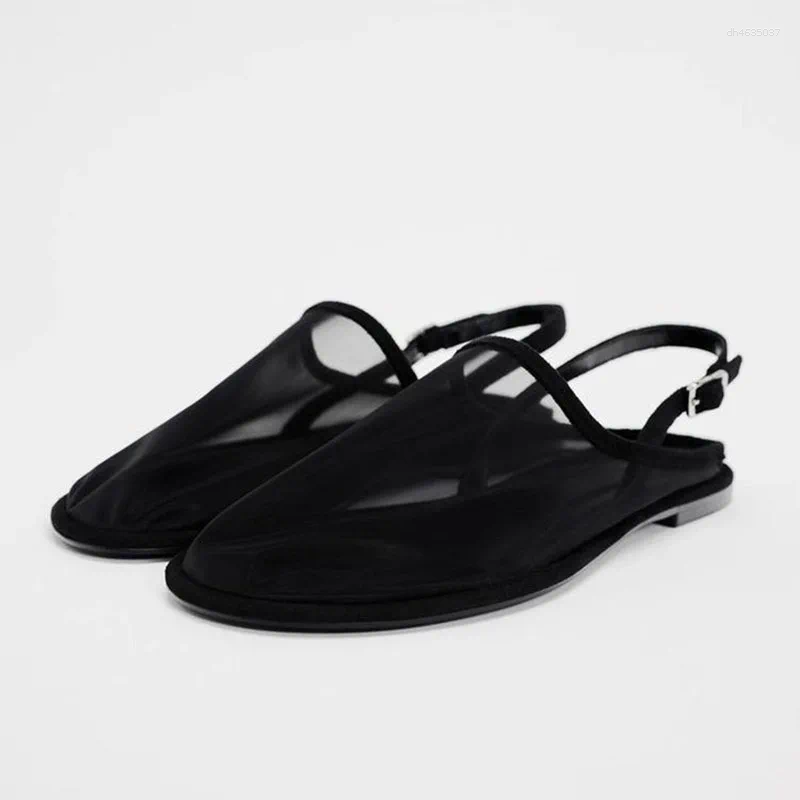 Sandals Summer Shoes For Women's Mesh Fabric Round Head Open-heel Flat Casual Breathable Bag hurenlakeshoes