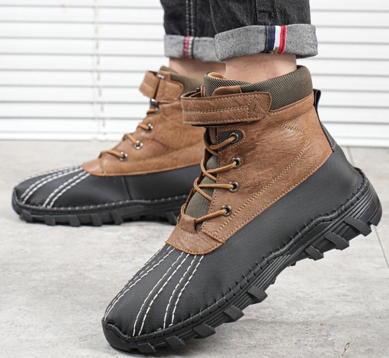 Casual Shoes Waterproof Snow Boots Men's Autumn/Winter High Top Handmade Men's Shoes Outdoor Work Boots with Velvet Duck billed Boots Cotton