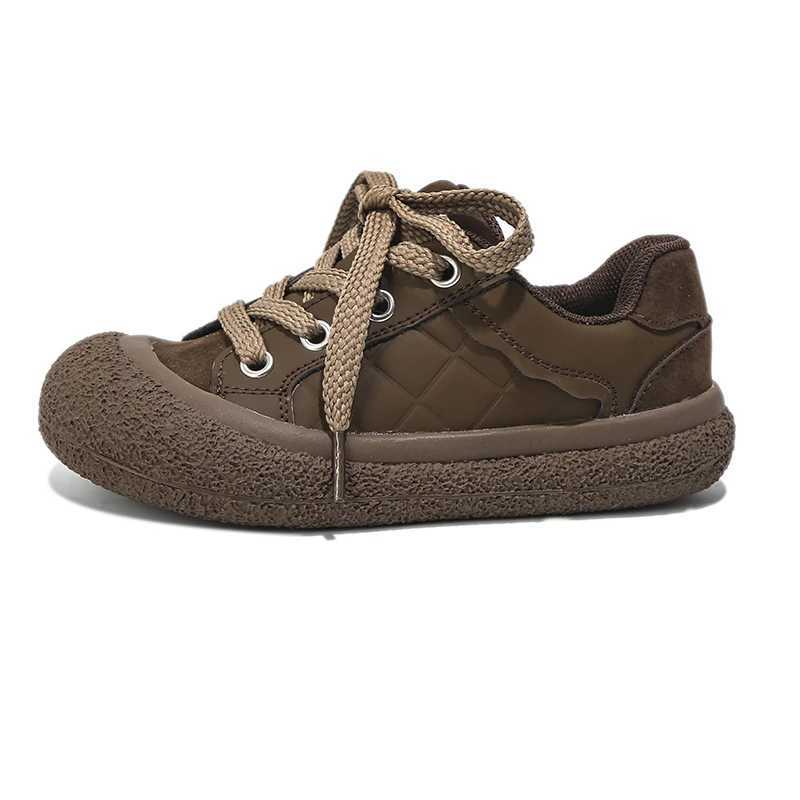 Athletic Outdoor Childrens Leather Casual Shoes 2024 Autumn Soft Sole Girls Shoes Korean Style Boys Lace-up Board Shoe Comfort Kids SneakersY250116VFF