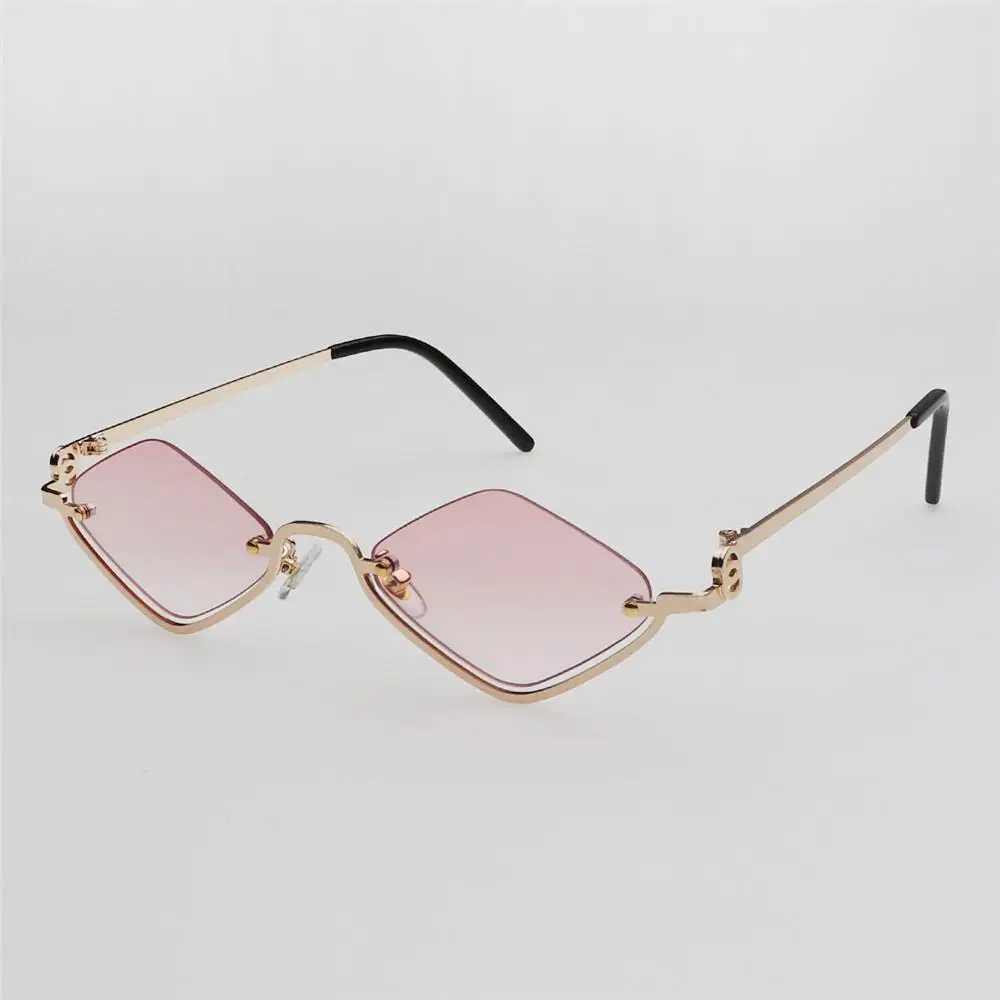 UV400 Protection Diamond-Shed Womens Sunglasses Metal Hip Hop Half Frame Sun Glasses Narrow Small Eyewear for Women Men W250116