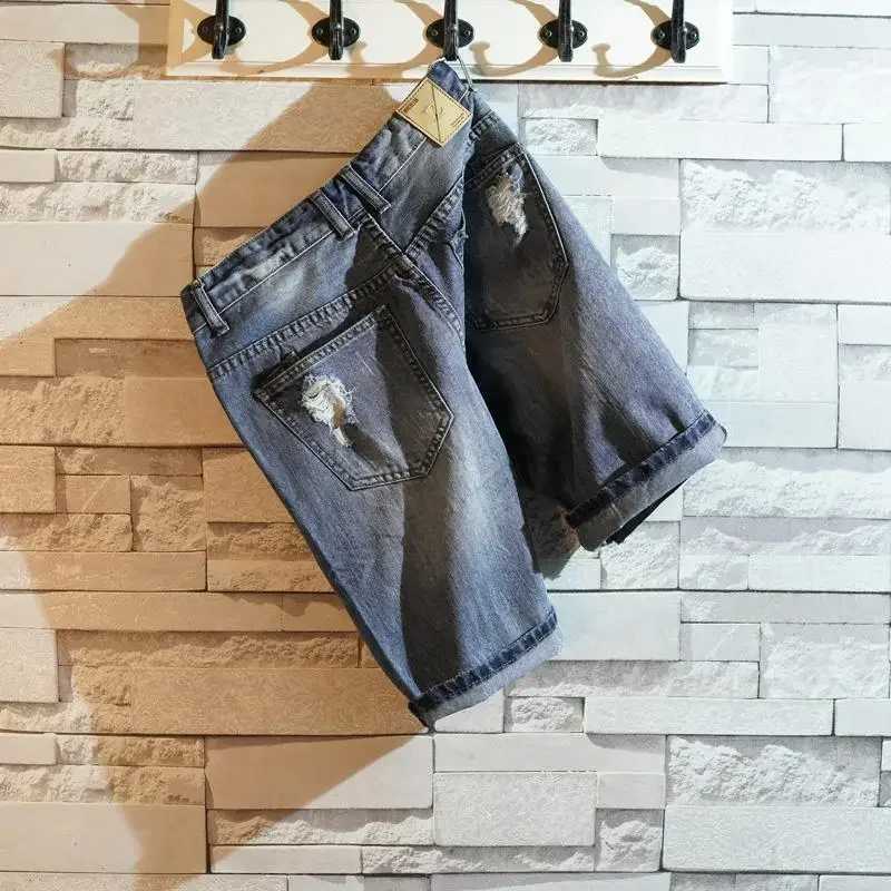 Man Denim Shorts Straight With Pockets Ripped Short Jeans Pants For Men Streetwear New In Y2k Fashion Popular Xl VintageXJ250117