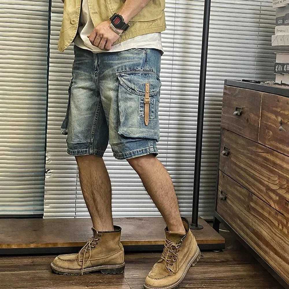 Mens Street Distressed Jeans 2024 Summer Fashion Workwear Retro Medium Pants Motorcycle Casual Loose Big Pocket Y2K ShortsXJ250117