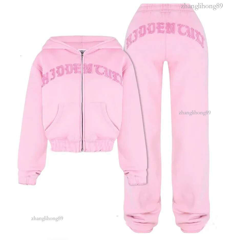 2 Piece Women Outfit Winter Trend Elegant Warm Suit Vintage Sports Y2k Trouser Sets Hidden Cult Embroidery Sweatshirts