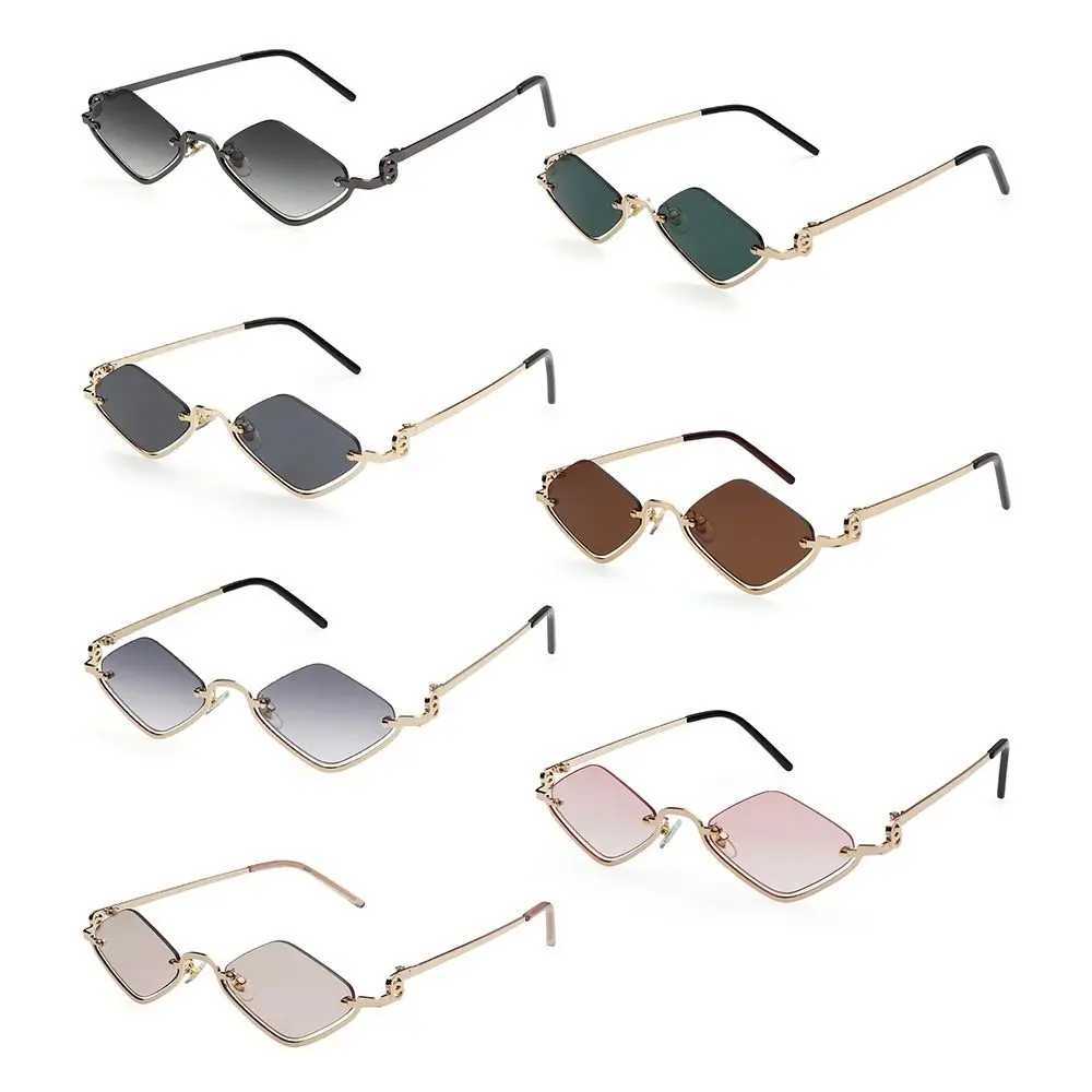 UV400 Protection Diamond-Shed Womens Sunglasses Metal Hip Hop Half Frame Sun Glasses Narrow Small Eyewear for Women Men W250116