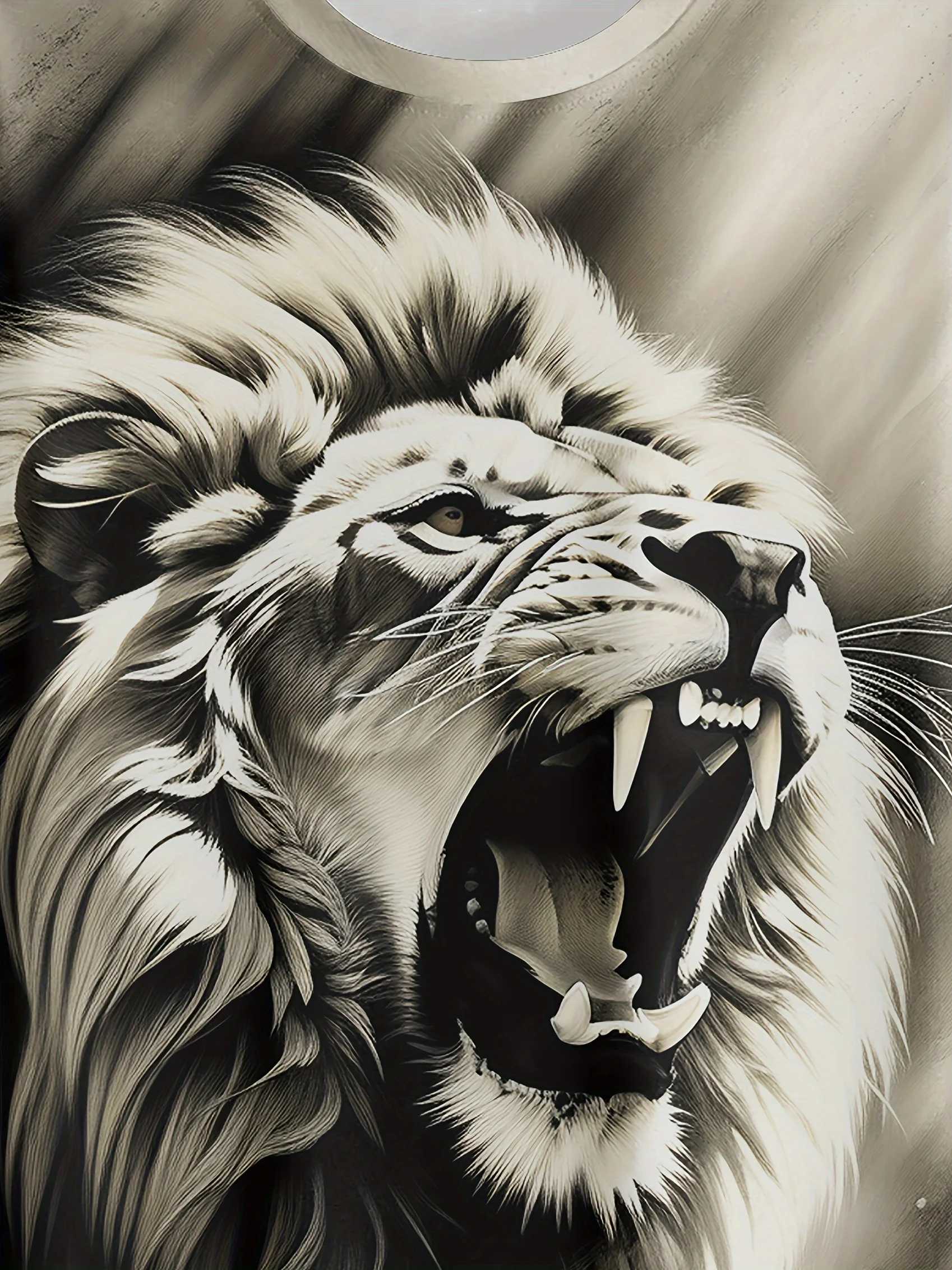 Mens Lion Print Short Sleeve Crew Neck T-Shirt Soft Breathable Casual Wear Outdoor Activities Summer Essential Clothing TshirtsXJ250117