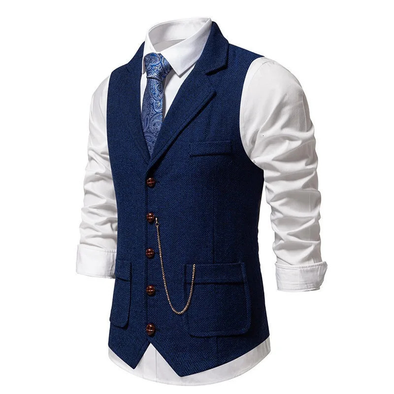 Mens Suit Vest Fashion TurnDown Collar Pockets Vests England Style Smart Casual Vintage Gentleman Leisure Party Waistcoat 250114Z