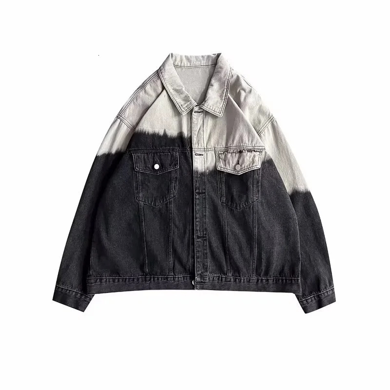 Tiedye Gradient Denim Jacket For Men Autumn 2025 Coat Korean Fashion Loose Lapel Veste Homme Hip Hop Retro chaquetas 250110Z