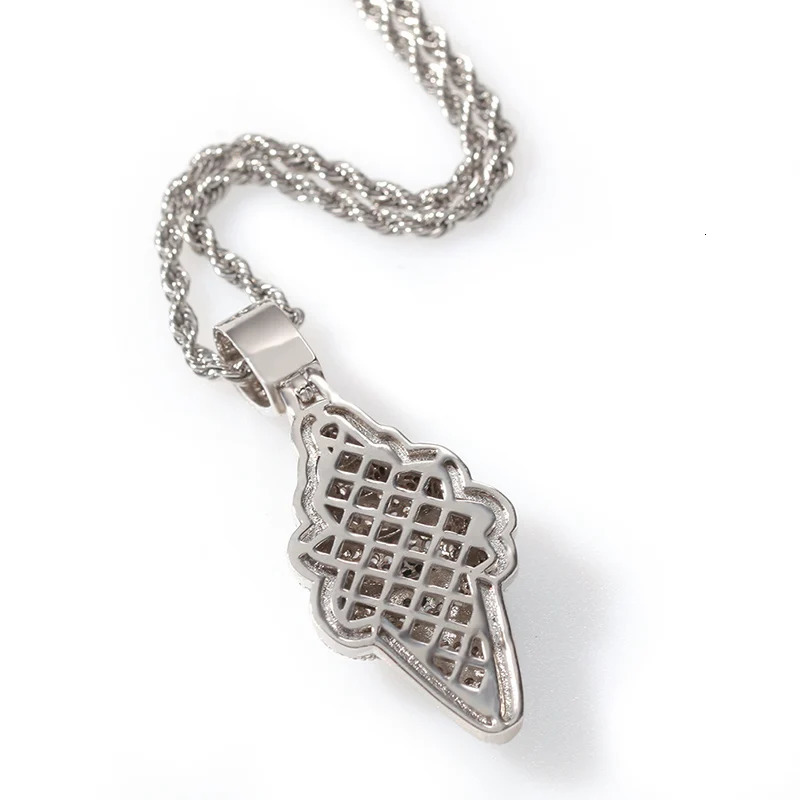 Hip Hop Cubic Zirconia Bling Iced Out Silver Color Ice Cream Pendants Necklace for Men Women Fashion Jewelry Drop 250116
