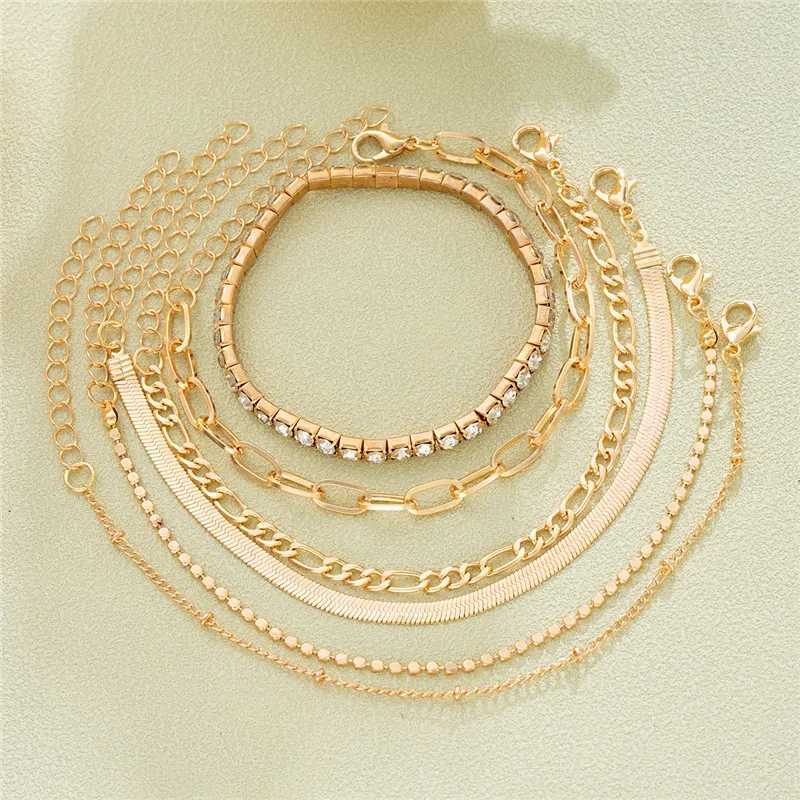 6Pcs Gold Color Crystal Bracelet Set Boho Retro Thick Twist Cuban Chain Bracelet For Women New Tren Quality Jewelry GiftsXJ250117