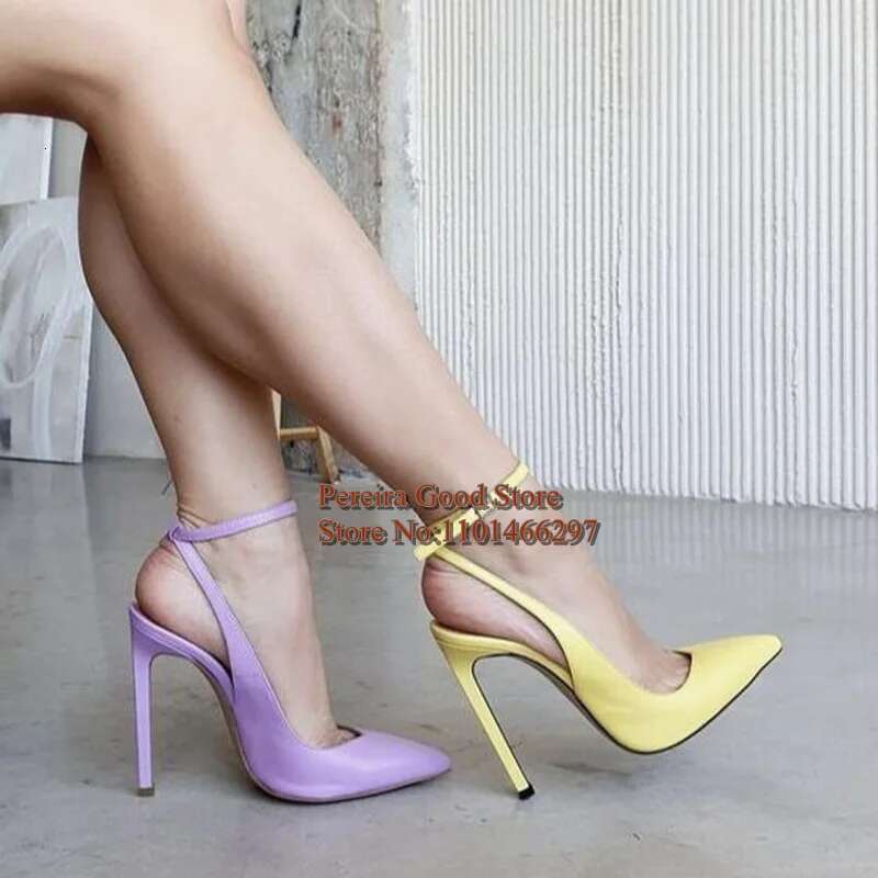 Ankle Strap Pointed Toe Women Sgback Pumps Black Matte Leather Hollow Stiletto High Heels Sandals 12CM Size 46
