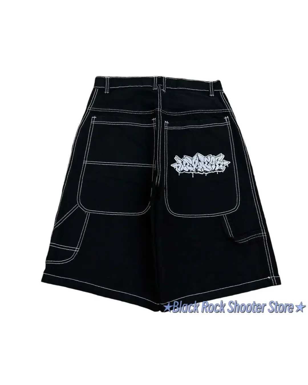 Hip Hop Wexwear Letter Embroidery Graphic Shorts Harajuku Streetwear Y2k Black Jeans Denim Baggy Gym Skate Shorts Men ClothingXJ250117