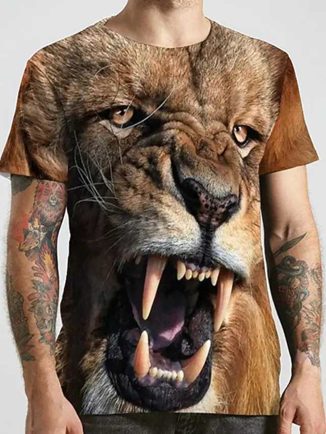 3D Tiger/lion T Shirt Men Women 2023 Summer Fashion Short Sleeve Printed Animal T-Shirt Cool Tops TeesXJ250117