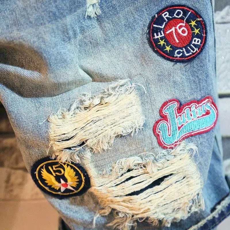Straight Graphic Man Denim Shorts Knee Length Multi Color Long Half Short Jeans Pants for Men Ripped Harajuku Blue Y2k Hip HopXJ250117