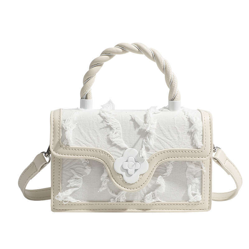 Genuine Leather Tassel Messenger Bag Embroidery Square Handbags Versatile Crossbody Bag for Women Lace White Elegant Chain Bag Women's Classic Ha