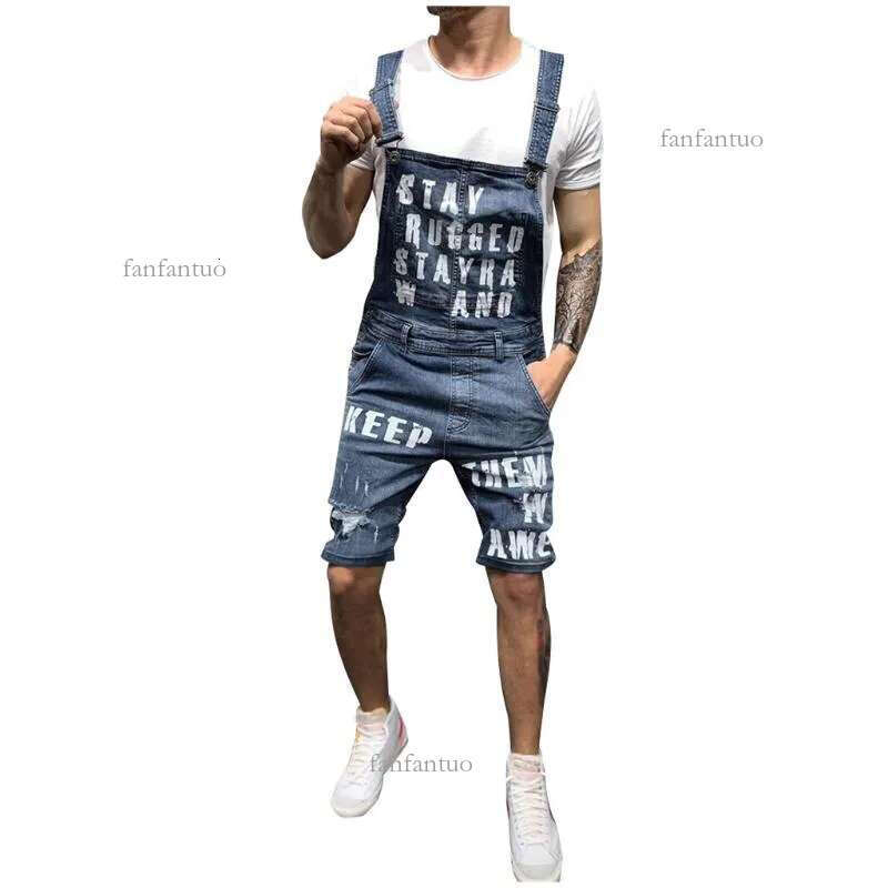 Letter Suspender Pants For Men New Mens Ripped Short Jumpsuits Distressed Denim Overalls Knee Cowboy Pants