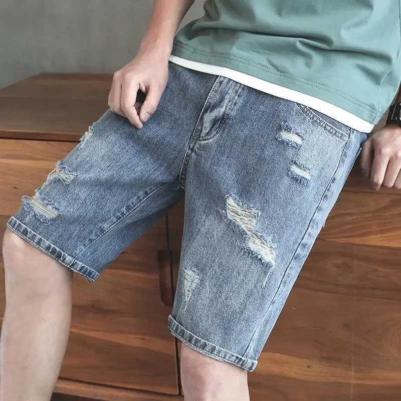 Short Jeans Pants For Men Ripped Straight Jorts Summer Man Denim Shorts With Vintage Cowboy Y2k Fashion Trend 2024 RetroXJ250117
