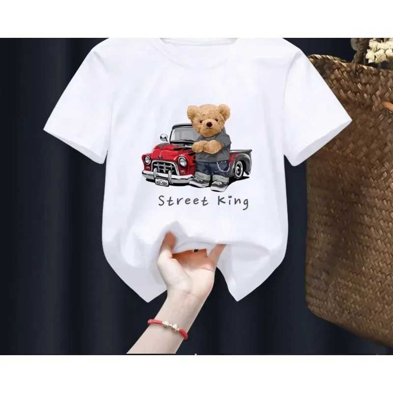 Funny Bear Print Childrens T-shirt Summer Short Sleeve Kids Shirt Cartoon Harajuku Shirt Girl Boy T Shirt Tops Teddy Bear M250116