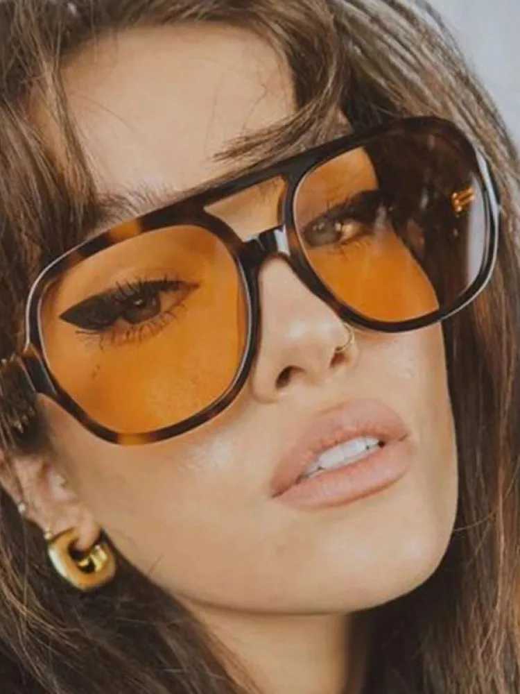 Vintage Oversized Sunglasses Women Retro Brand Big Frame Sun Glasses Female Black Yellow Ins Style Square Glasses Sunglasses W250116