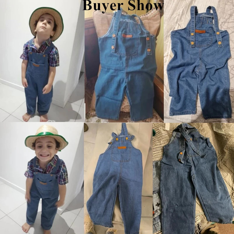 Baby Boy Solid Denim Overalls Child Jean Bib Pants Infant Jumpsuit 15Y Childrens Clothing Kids Autumn Girls Outfits 250117
