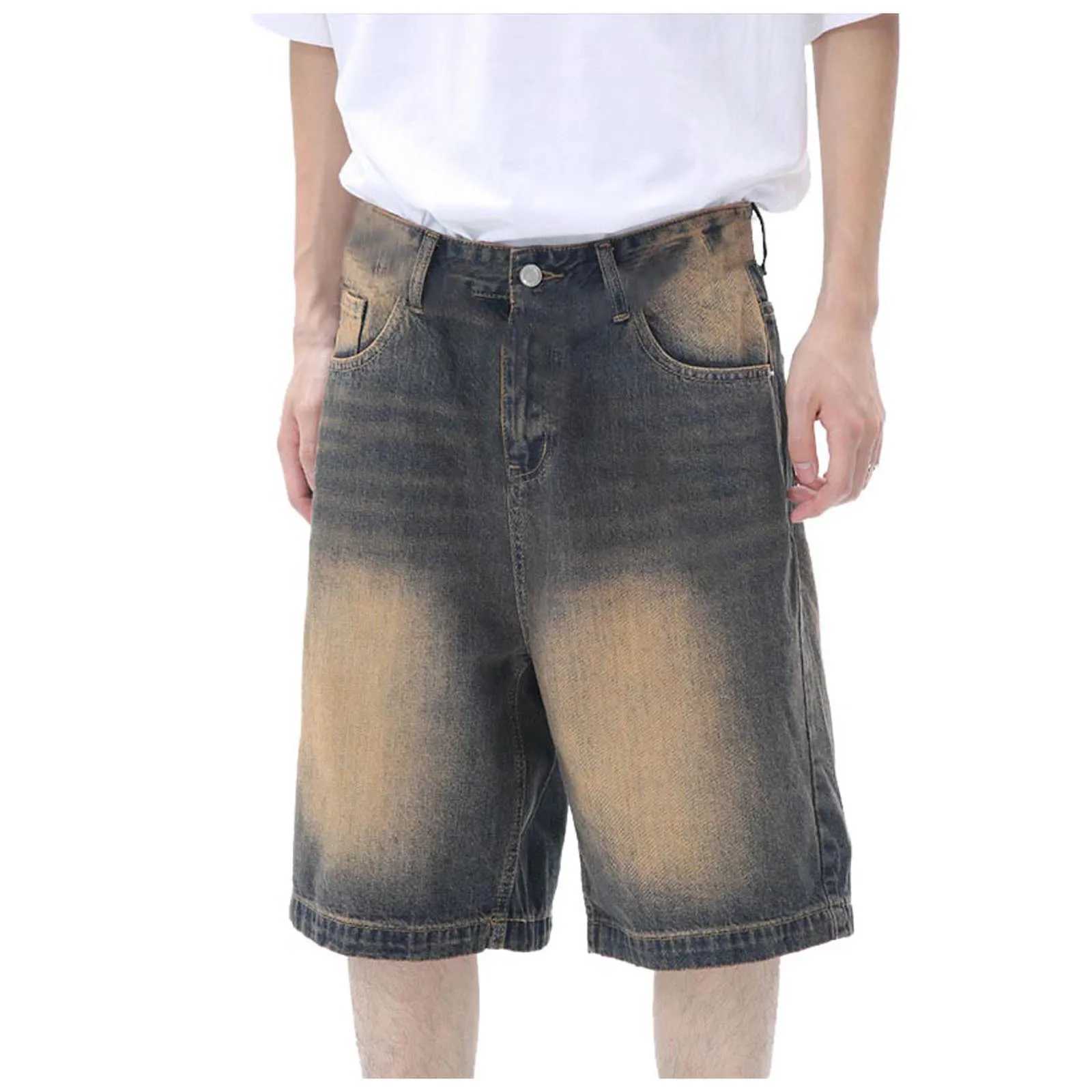 Mens Denim Shorts Straight Wide Leg Jeans Vintage Stretch Jeans For Men Casual Loose Summer Short Pants Y2k Baggy StreetwearXJ250117