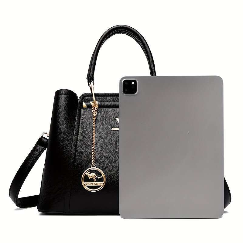 Elegant large capacity women's artificial leather bag - multifunctional handbag with detachable shoulder strap, zipper closure, polyester lining,