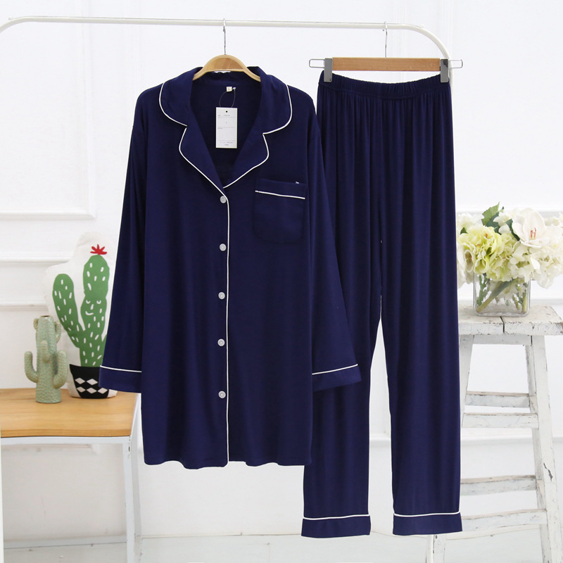 B664-Contrast color suit Loose round neck long-sleeved top Casual trousers Soft outer wear pullover pajamas