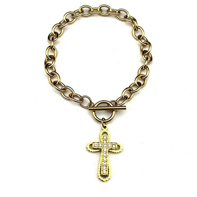 Trend Cross Bracelet Stainl Steel Gold/Silver Color Rhinestone Men Women Religion Hand Chain Jewelry AmuletXJ250117