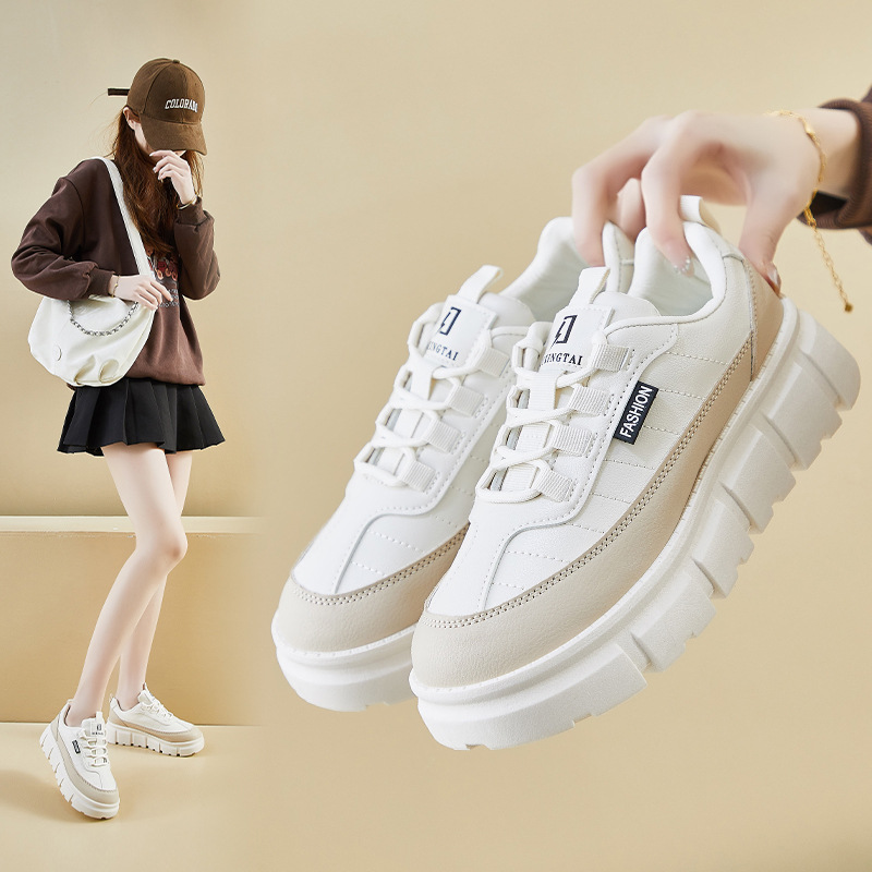 Women Casual Shoes Fashion Thick Sole Simple Design Versatile Triple Black Grey Khaki Free shipping