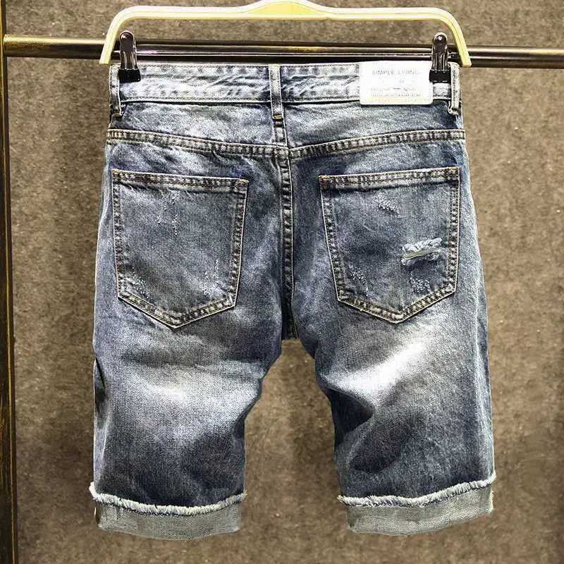 Mens Short Jeans Pants with Pockets Selvedge Male Denim Shorts Ripped Jorts Streetwear Y2k Fashion New in Buttons Korean Cut XlXJ250117